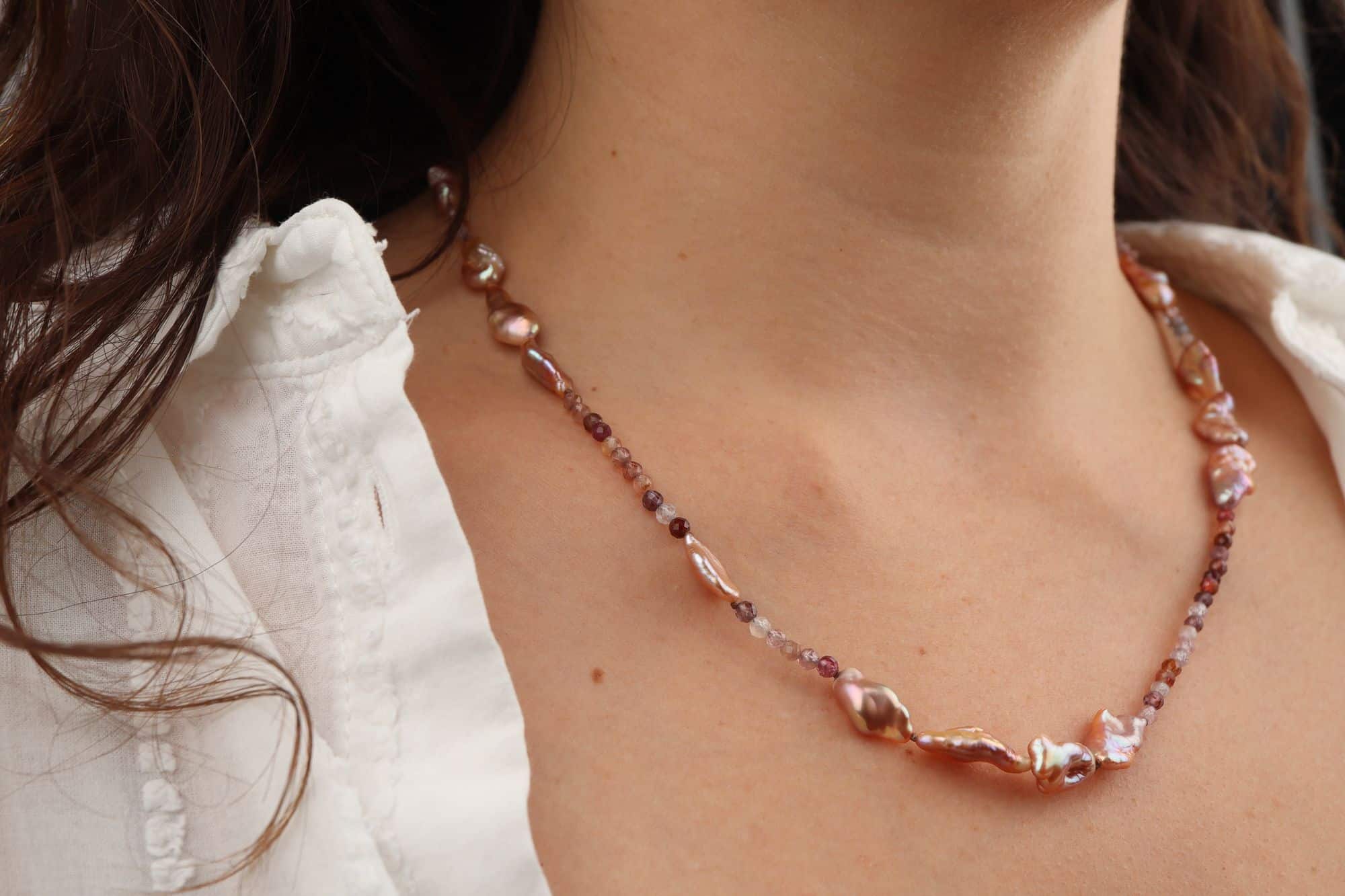 Collier met keshi parels en spinel goud - Afbeelding 2