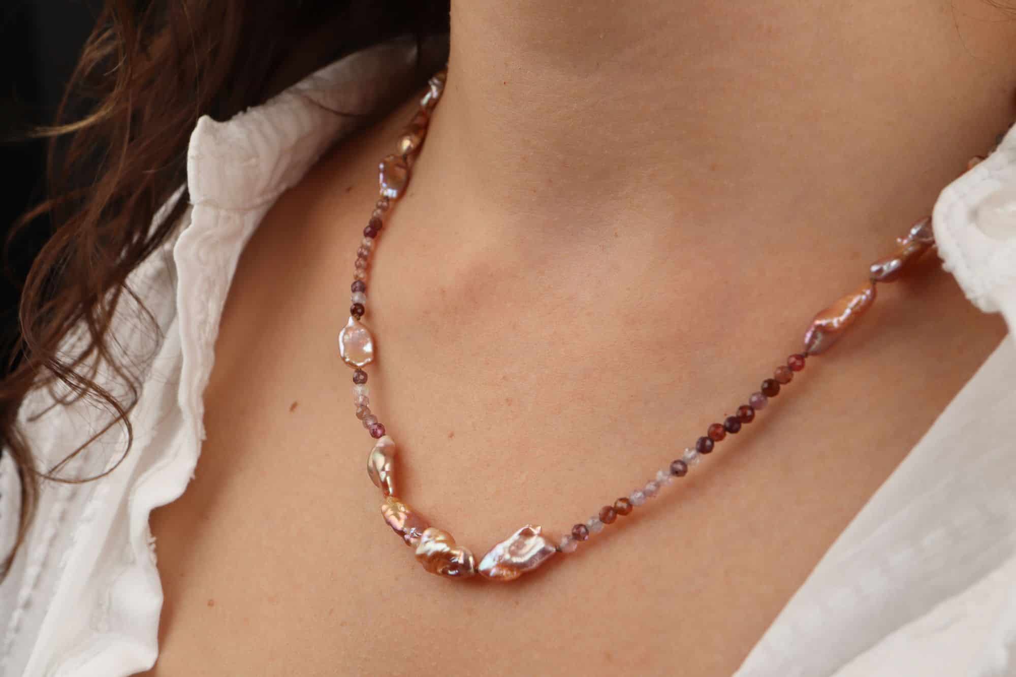 Collier met keshi parels en spinel goud - Afbeelding 3